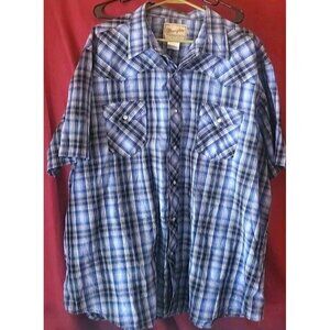 VINTAGE Wrangler Short Sleeve Pearl Snap Shirt Men's 3XL Blue Plaid Western